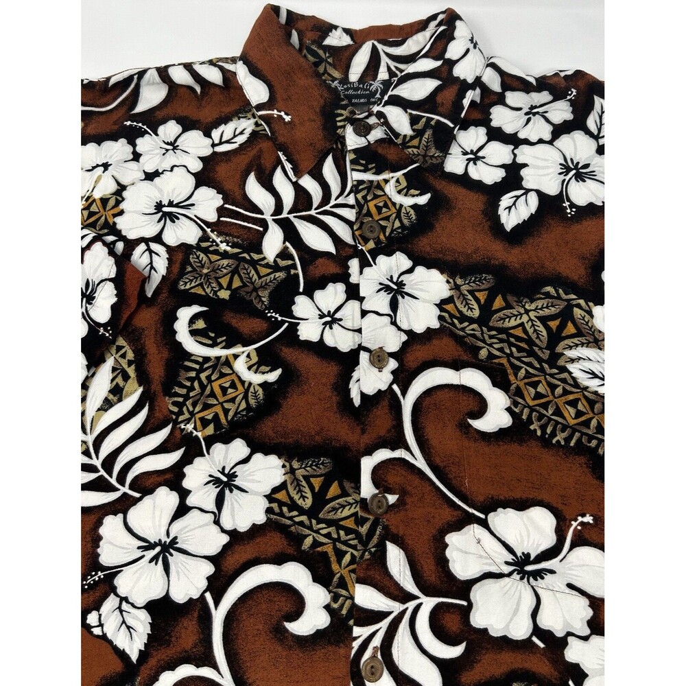Kosi Bali‎ Collection Mens  Brown and White Hawaiian Short Sleeve Shirt Size XL